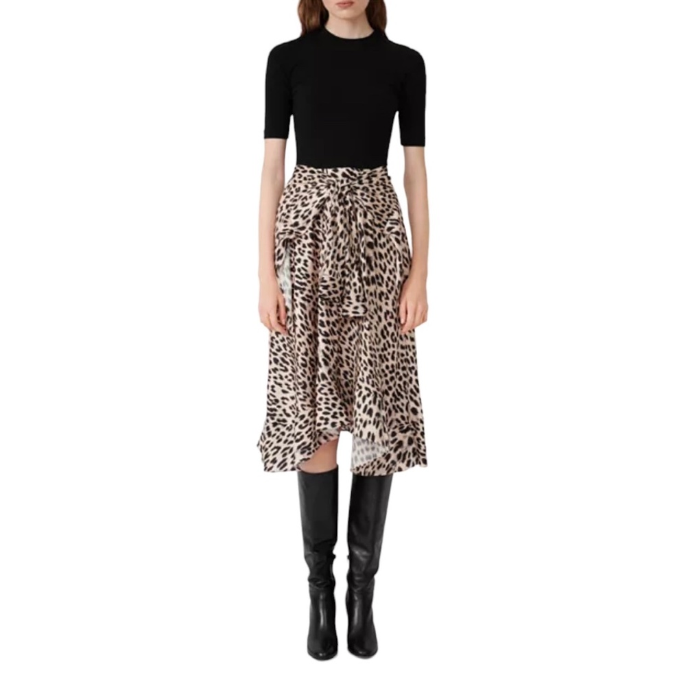 Maje Raprile Leopard Print Layered Look Midi Dress